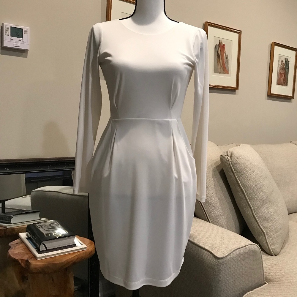 Bobi Black White Long Sleeve Open Back Dress